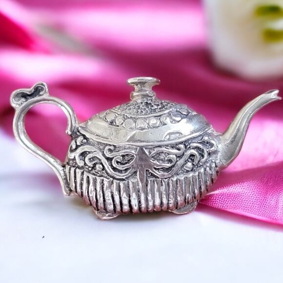 Unbranded Jewelry - Sterling Silver Teapot Brooch Pin 925 Tea Lover Novelty Jewelry Vintage Style